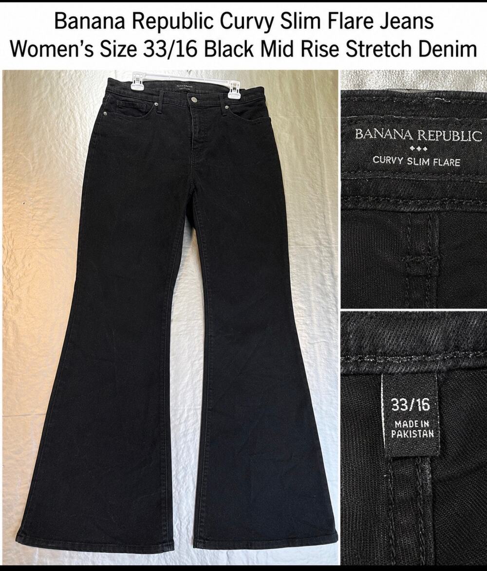 Banana Republic Curvy Slim Flare Jeans 33/16 Black Mid Rise Stretch